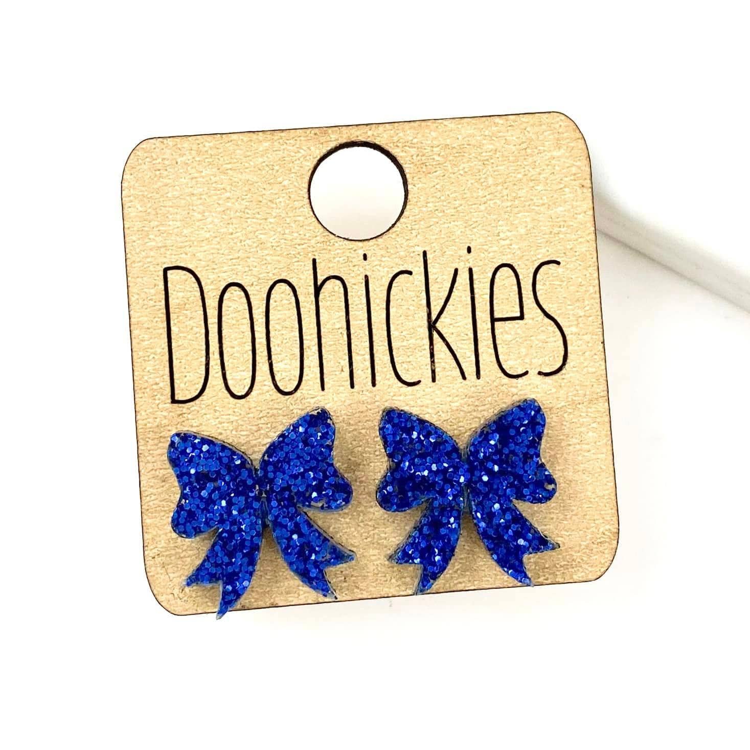 15mm School Spirit Bow Studs - Custom Spirit Earrings: Blue Glitter