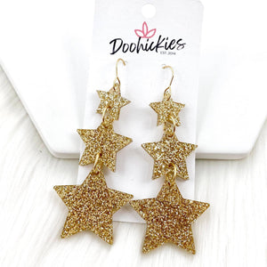 3.25" Lucky Star Waterfall Drops Acrylic Earrings: Glitter Black