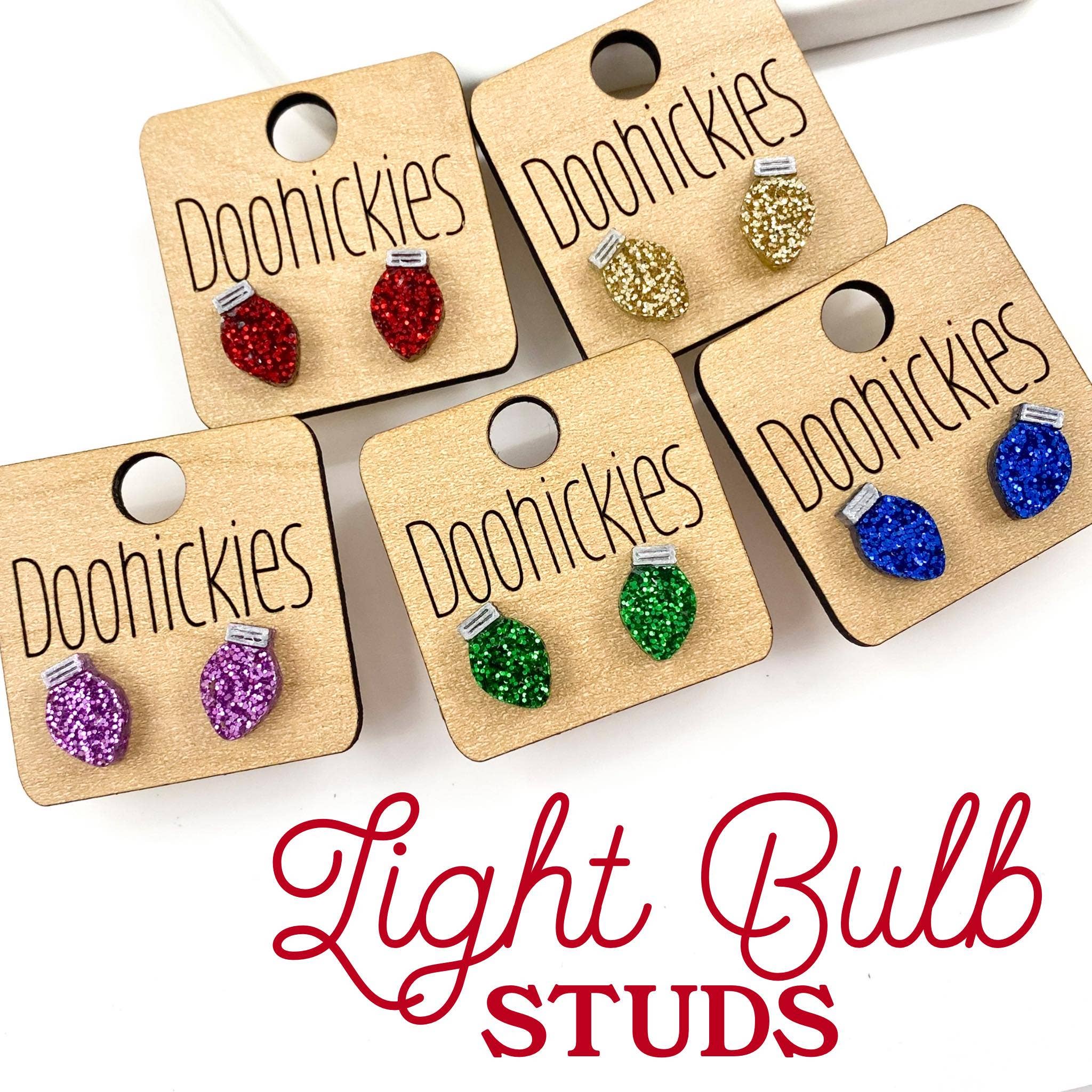 Christmas Light Studs - Christmas Earrings: Red