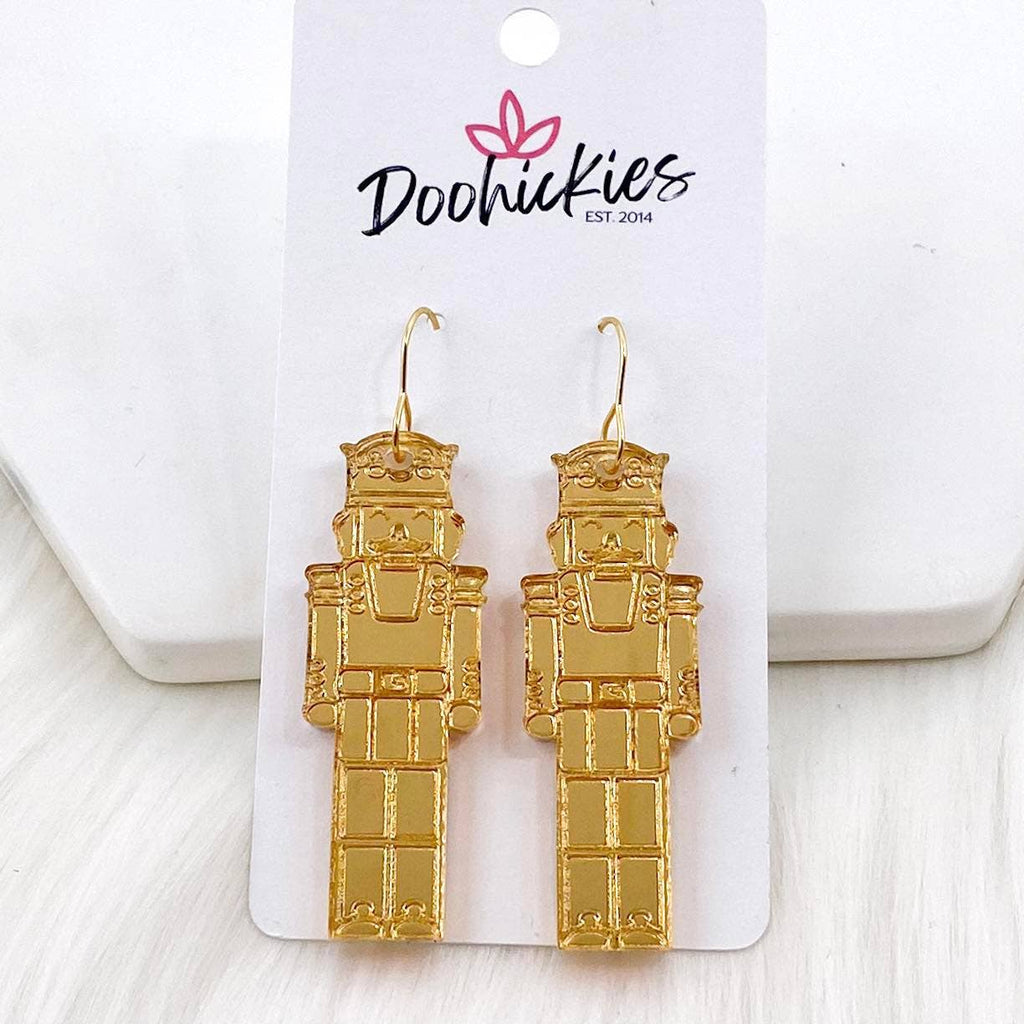 2" Nutcracker Acrylics -Christmas Earrings: Gold