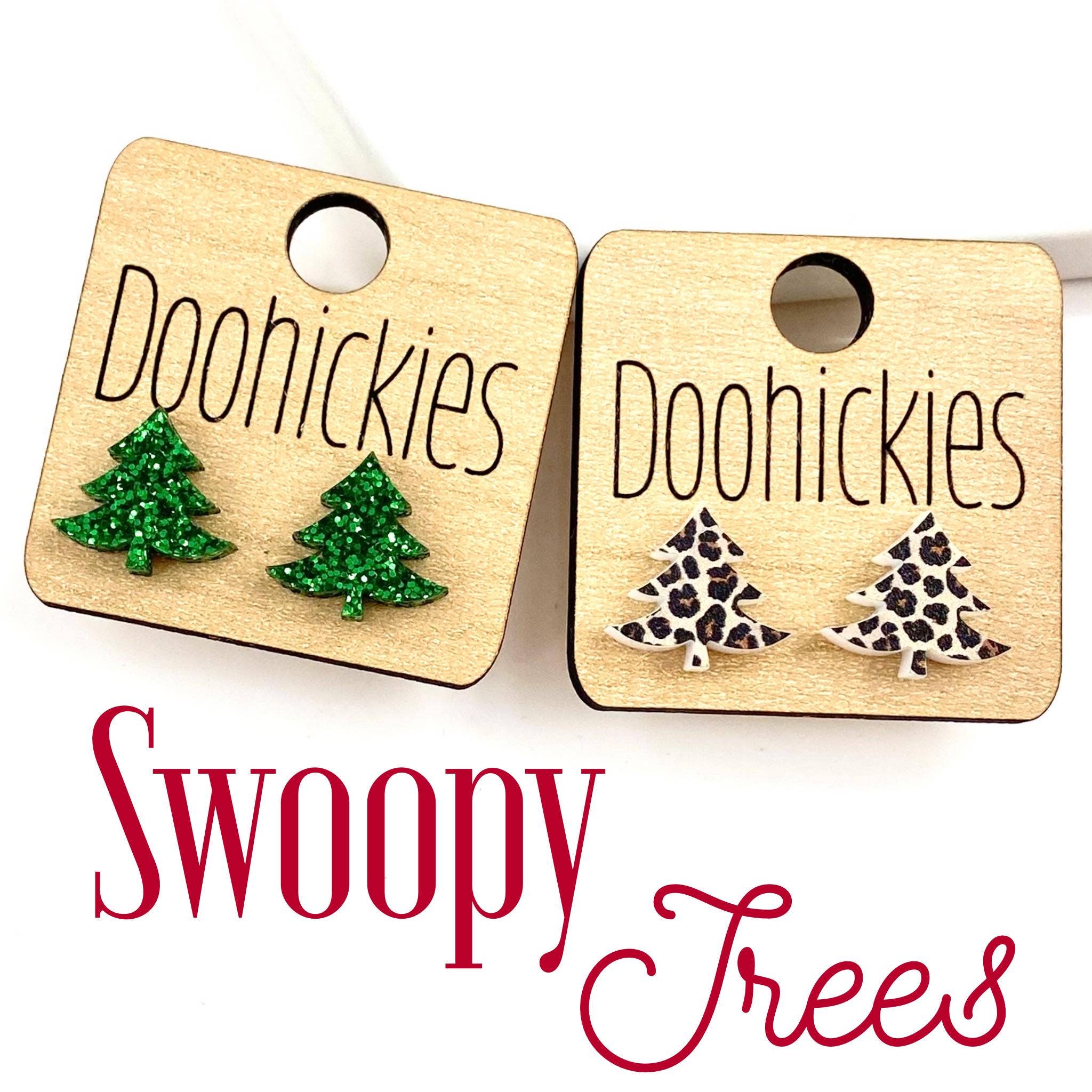 15mm Swoopy Tree Studs - Christmas Earrings: Leopard