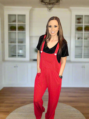 Karli Boho Overalls- Red