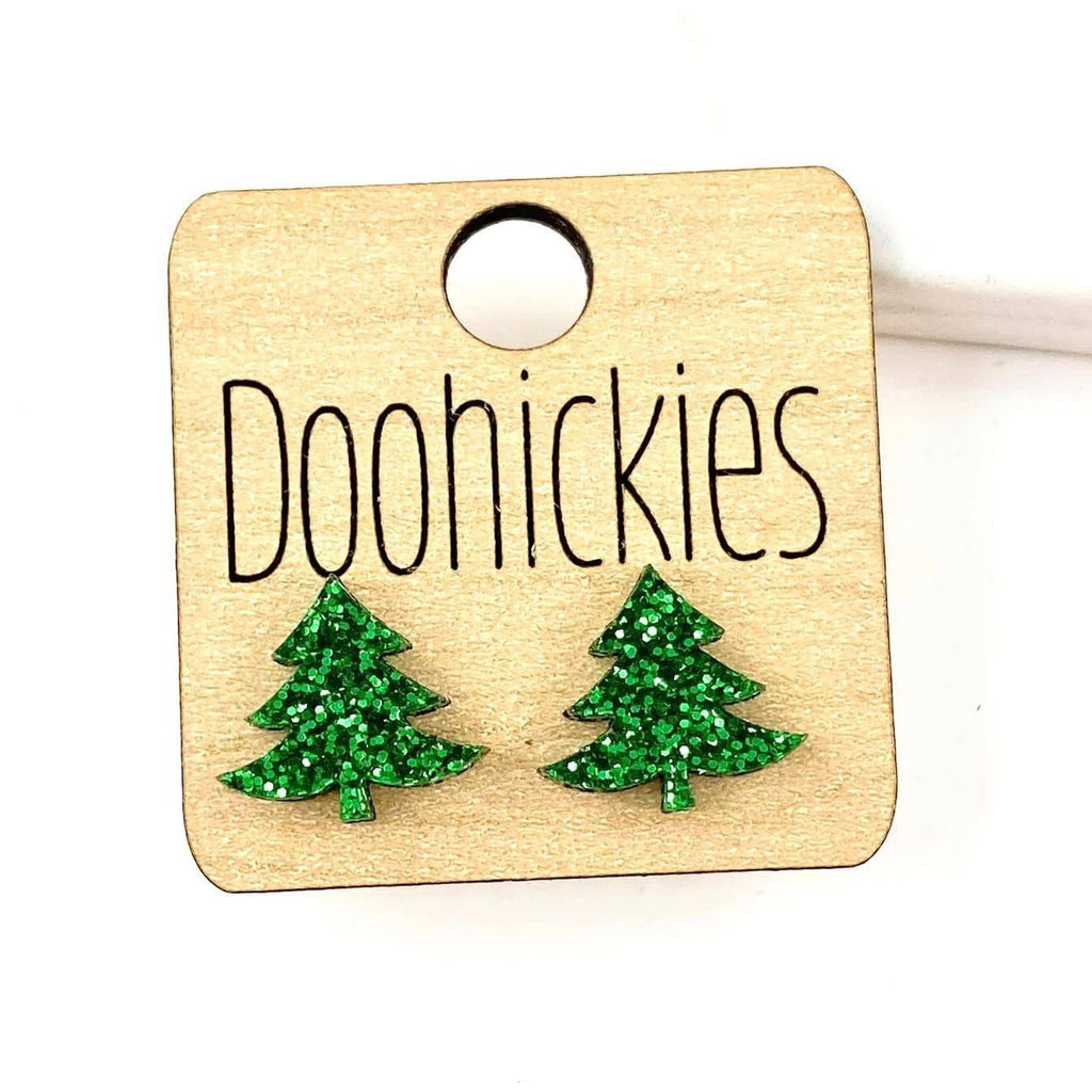 15mm Swoopy Tree Studs - Christmas Earrings: Evergreen