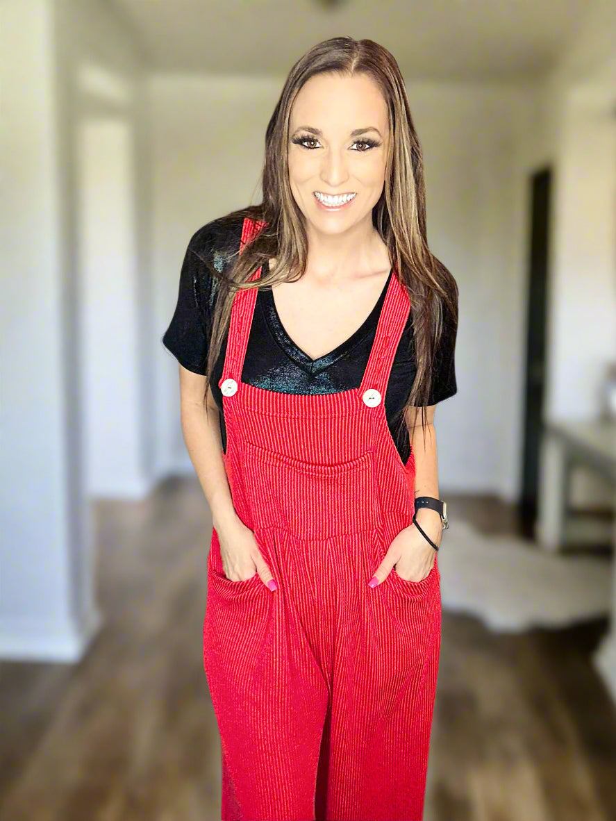 Karli Boho Overalls- Red