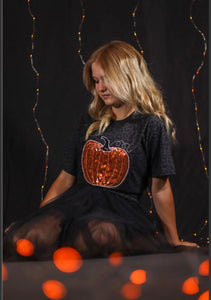 Black Leopard Sequined Pumpkin Tee