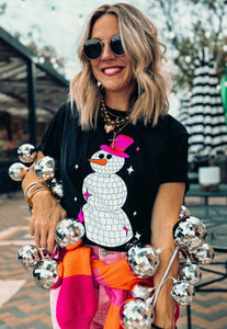 Disco Snowman Glitter Tee