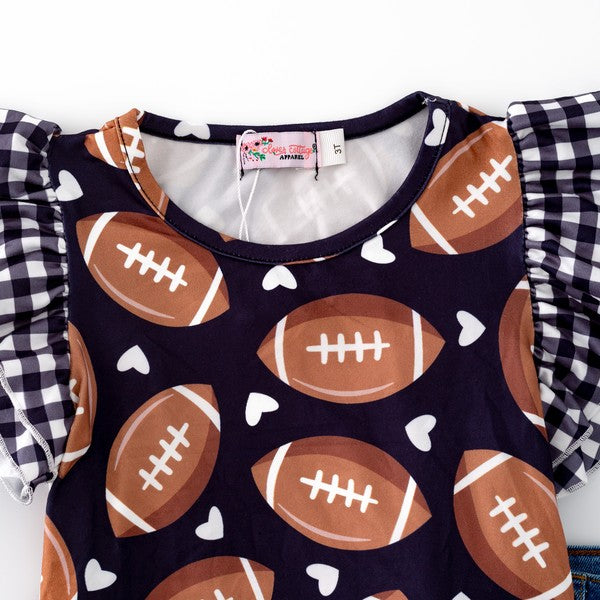 Gingham Football Girls Set- Black