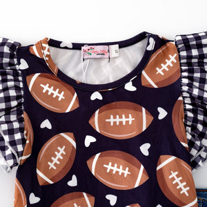 Gingham Football Girls Set- Black