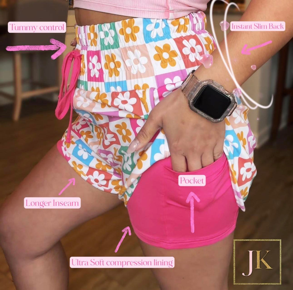 JK Miracle Shorts- Multi Floral Checker