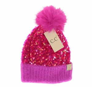 Kids Cluster Sequin Faux Fur Pom C.C. Beanie