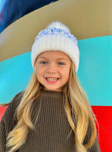 Kids Cluster Sequin Faux Fur Pom C.C. Beanie