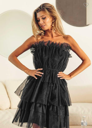 Midnight Whispers Off the Shoulder Layered Organza Dress