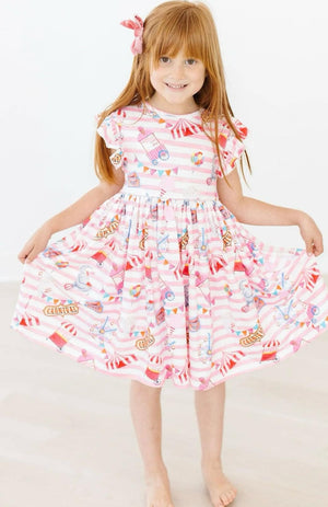 Off to the Circus Flutter Sleeve Twirl Dress