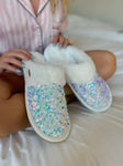 Sequin Faux Fur C.C. Slippers