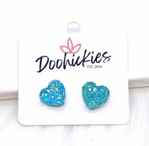 Sparkle Heart Studs- Aqua