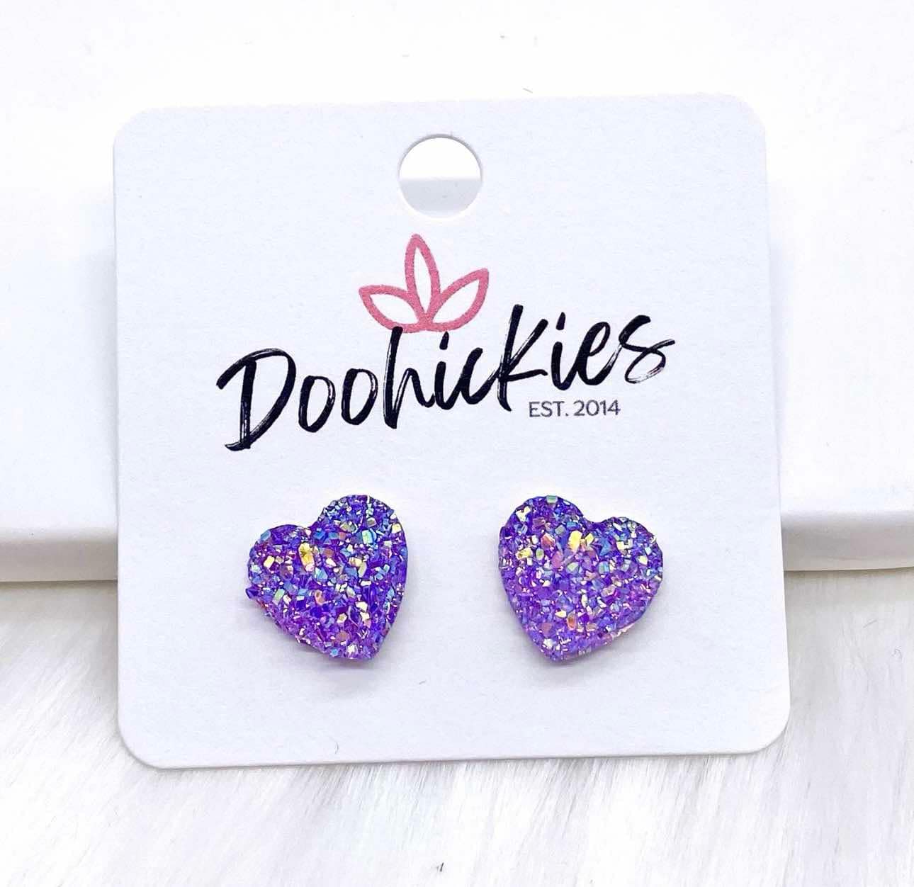 Sparkle Heart Studs- Purple