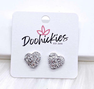 Sparkle Heart Studs- Silver