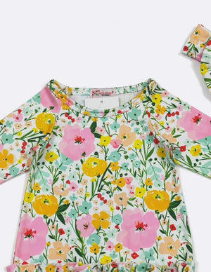 Spring Blooms Baby Gown w/ Matching Bow