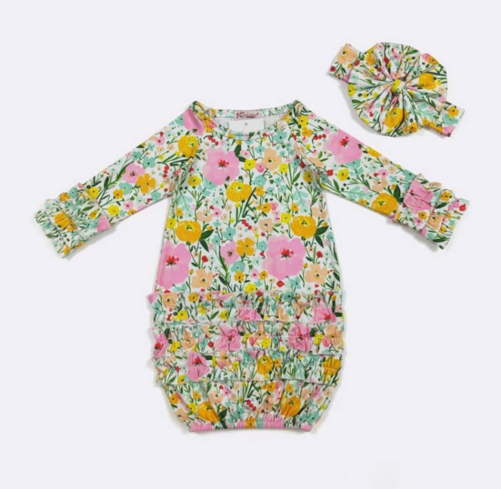 Spring Blooms Baby Gown w/ Matching Bow