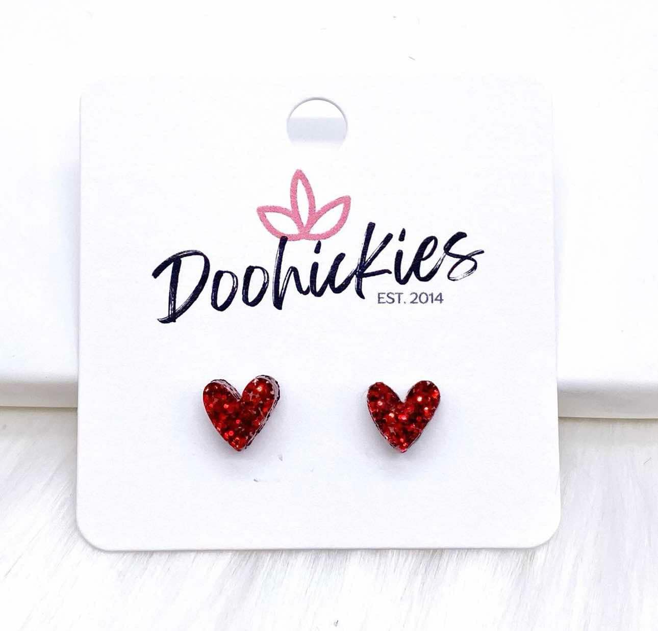 Tiny Confetti Heart Earrings- Red