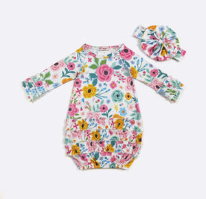 Vivid Blossoms Baby Gown w/ Matching Headband