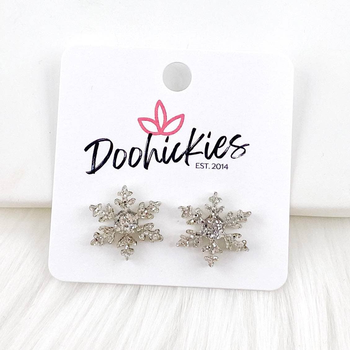 Glittery Snowflake Studs -Christmas Earrings: Wispy Snowflake