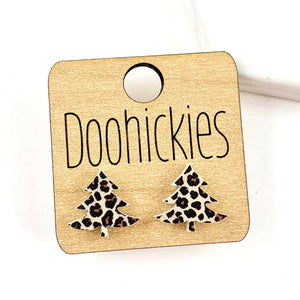 15mm Swoopy Tree Studs - Christmas Earrings: Leopard