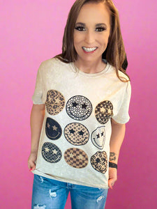 Preppy Smiley Mineral Washed Taupe Tee