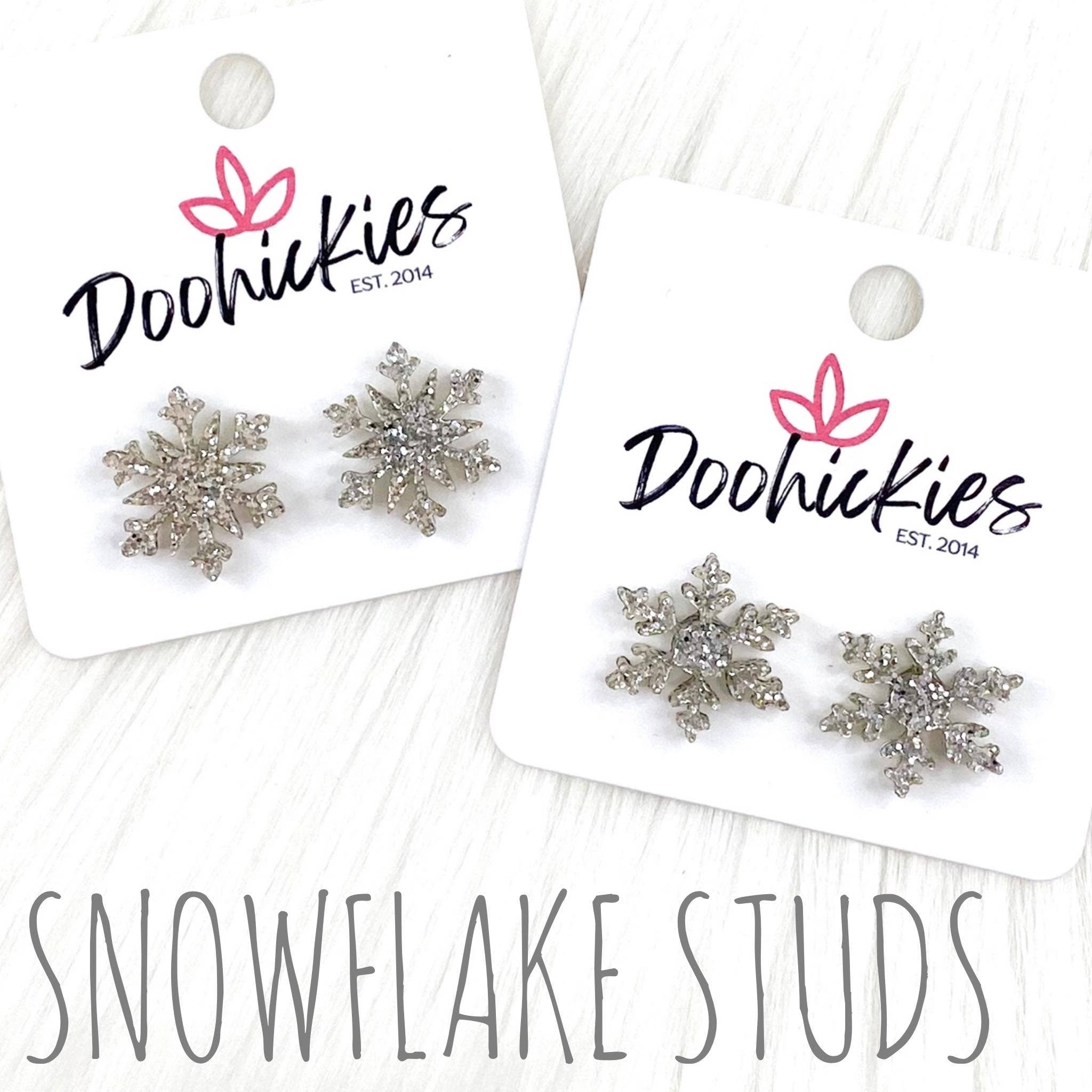 Glittery Snowflake Studs -Christmas Earrings: Wispy Snowflake