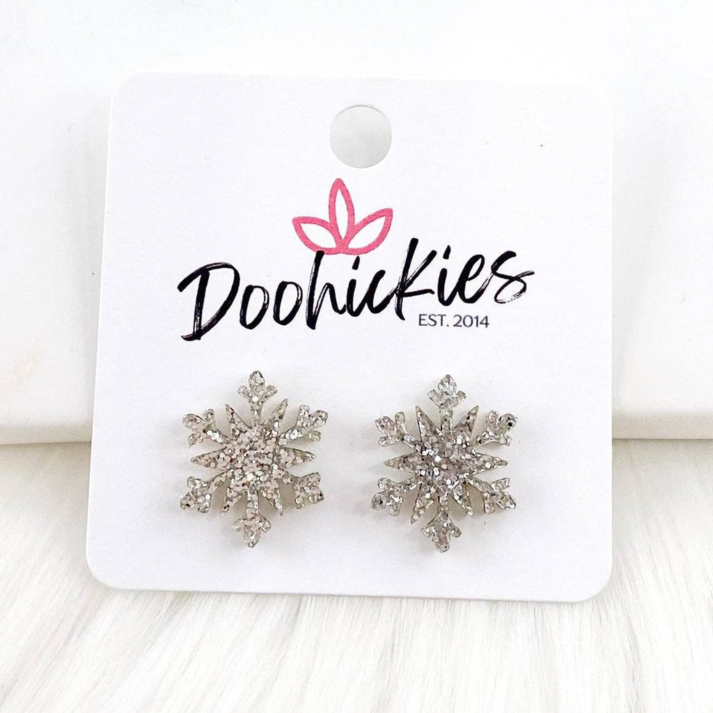 Glittery Snowflake Studs -Christmas Earrings: Wispy Snowflake